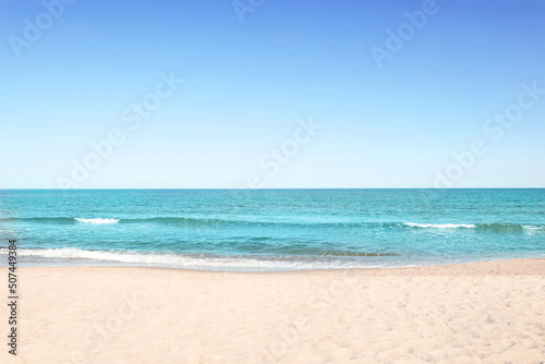 Fototapeta Naklejka Na Ścianę i Meble -  Picturesque view of sandy beach near sea