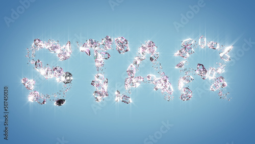 star - diamond text on light blue bg - abstract 3D rendering