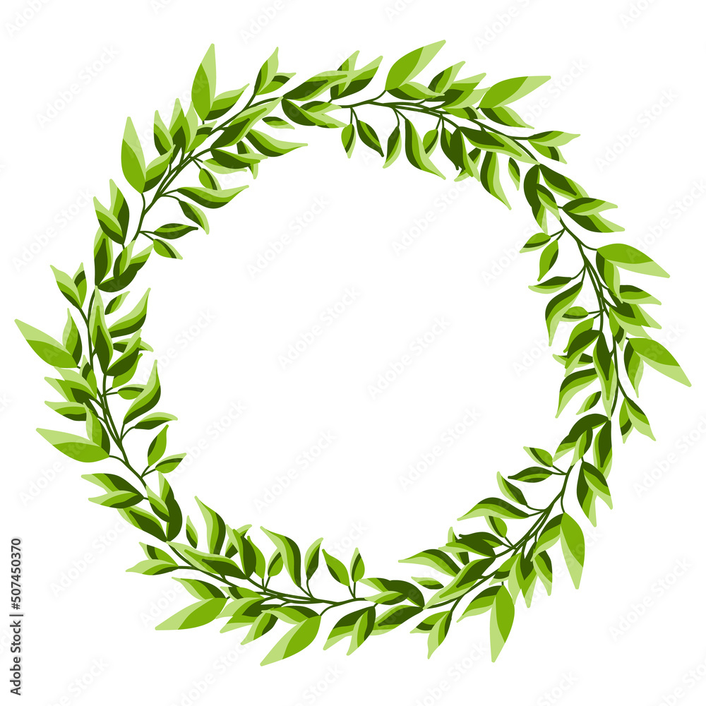 Round Shape Frames Green Branches and Leaves. Botanical illustration. wreath. Design concept for wedding invitation and greeting cards Round Shape Frames Green Branches and Leaves. Botanical illustration. wreath. Design concept for wedding invitation and greeting cards