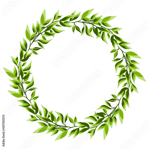 Round Shape Frames Green Branches and Leaves. Botanical illustration. wreath. Design concept for wedding invitation and greeting cards