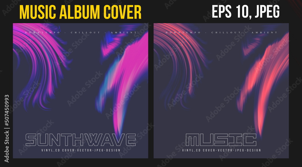 Fototapeta Music Album Cover for the Web Presentation. Colorful Vector Background. Abstract postcard set. Posters Template. Vinyl and CD DVD artwork design. Square flyers, banners, brochure, book. Music Single	