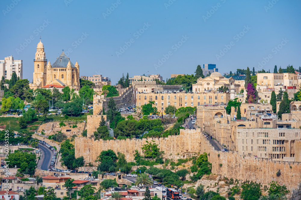 Naklejka premium Jerusalem, Israel - June 9 2019: Suggestive glimpse of the city of Jerusalem
