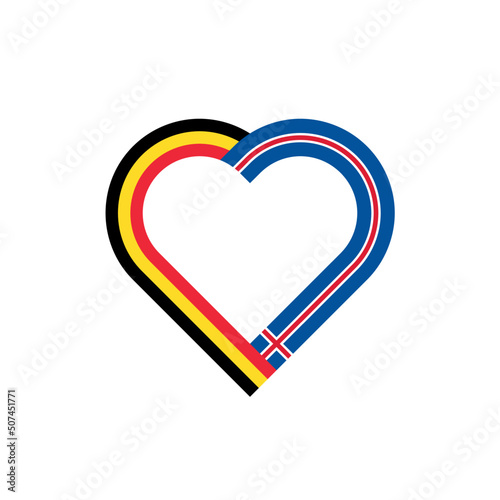 unity concept. heart ribbon icon of belgium and iceland flags. vector illustration isolated on white background