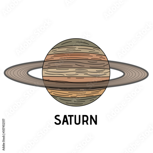 Saturn planet icon in flat style. Solar system space object on isolated background