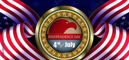 USA flag composition, national symbol of America, round gold badge