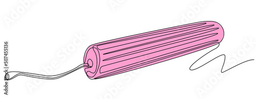 Pink tampon in one line on a white background. Hygienic means of women in critical days. Stock vector image.