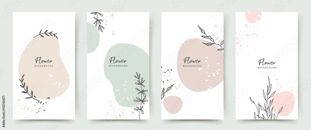 Background template with copy space for text and line drawings flowers in pastel colors. Editable vector banner for social media post, card, cover, invitation,
poster, mobile apps, web ads