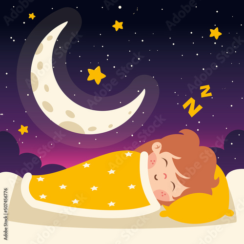 Cartoon Illustration Of Kid Sleeping
