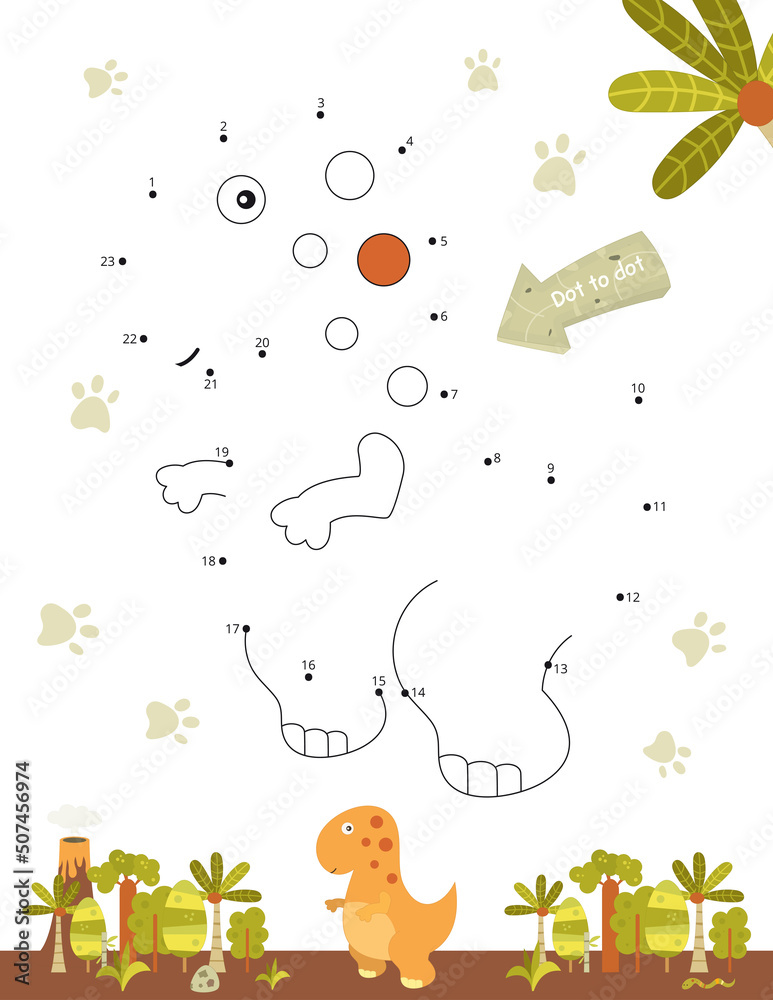 Dinosaurs activities for kids. Dot to dot game – cute red dinosaur. Numbers  games for kids. Coloring page. Vector illustration. Prehistoric Animals.  Stock Vector | Adobe Stock