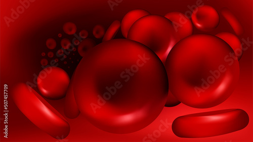 Red blood cells in a vein. Erythrocytes 3d in EPS 10 vector format. Stock illustration of blood under a microscope. Medical image of the biological component of the human body.