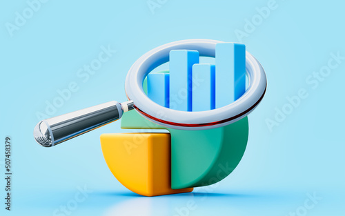 pie chart magnify glass 3d illustration growth stock diagram financial graph search find strategy 