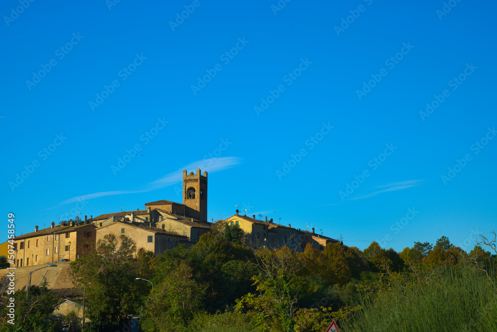 View of the cute village of Montefabbri, Marche Region, Italy