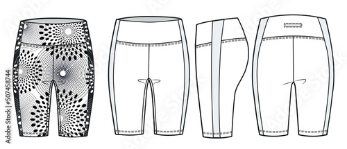 Girls Short Legging fashion flat sketch template. Unisex Biker Short Technical Fashion Illustration. Cycling shorts fashion design concept.