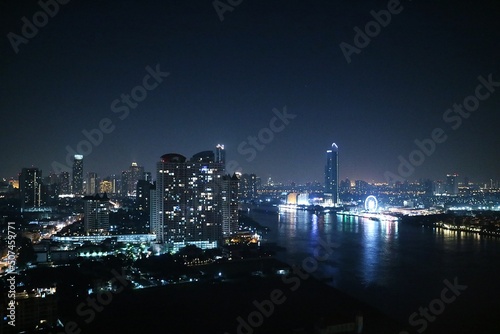 Night view of Chao Phraya River in Bangkok city