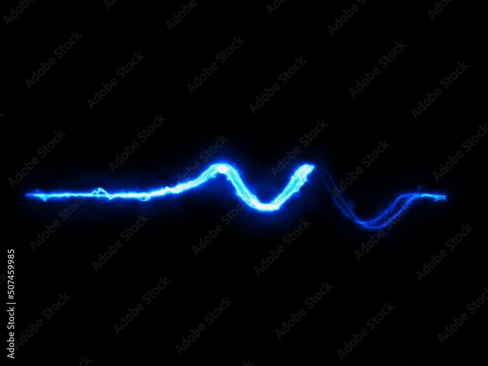 electric current wave effect, electric current spark flowing two lines black background