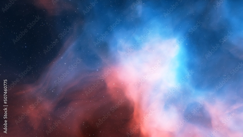 Fototapeta premium bright nebula, nebula in space, majestic red-purple nebula, beautiful space background 3D render