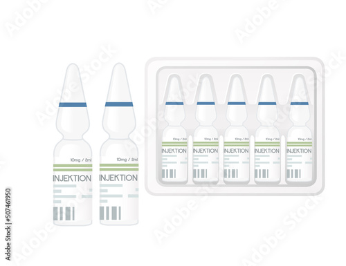 Medical transparent glass ampoules for injection vector illustration on white background