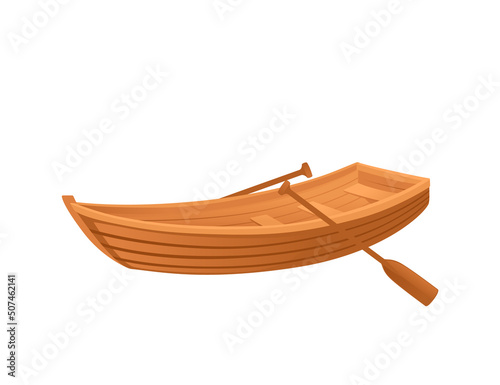 Classic wooden boat with paddle vector illustration on white background