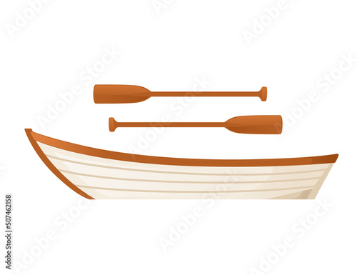Classic wooden boat with paddle vector illustration on white background