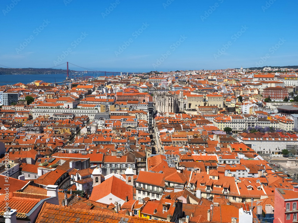 panorama aerial of Lisbon in Portugal 
