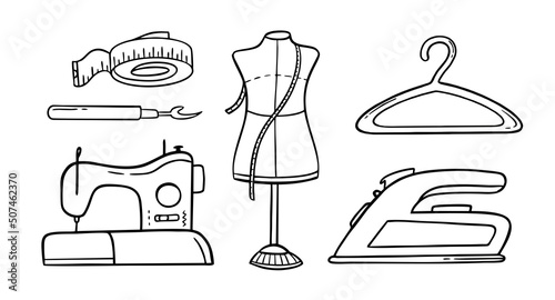 Needlework sewing knitting a set of Hand made elements Vector illustration on a white background