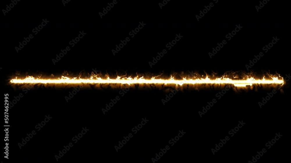 Moving fast energy path on black background. Powerful golden fire discharge. Magic line shape animation. Futuristic technology effect.