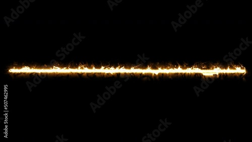 Moving fast energy path on black background. Powerful golden fire discharge. Magic line shape animation. Futuristic technology effect.