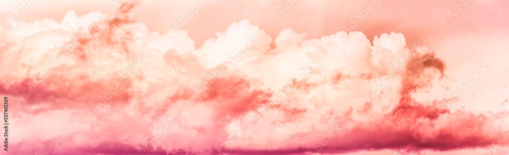 Panorama of sky with effect of living coral colors. Color of the year 2019. livingcoral