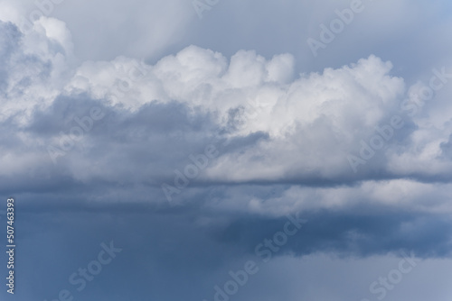 Gray overcast cloudy sky over horizon. Closeup clouds © flowertiare