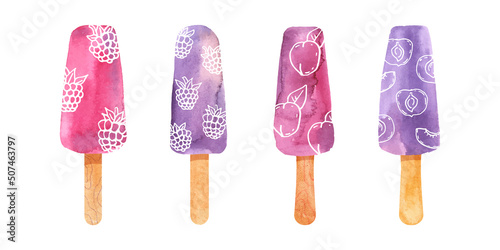 Set of fruit ice cream with different flavors. Vector flat cartoon illustration