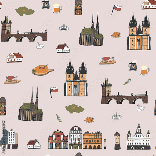 Prague Czech Republic vector seamless pattern