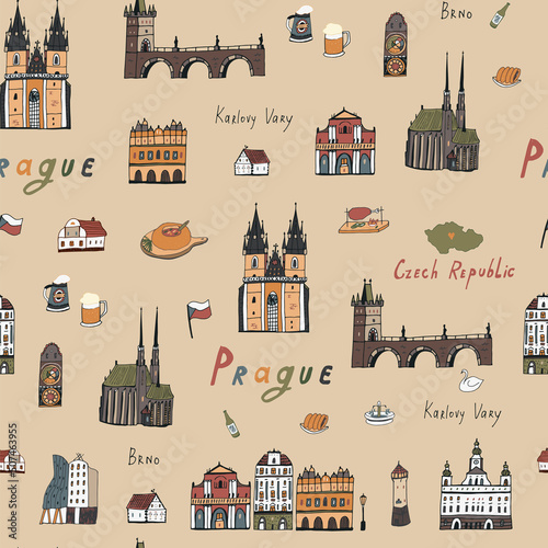Prague Czech Republic vector seamless pattern