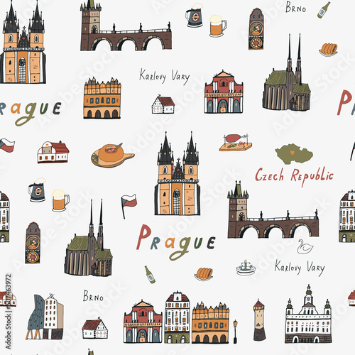 Prague Czech Republic vector seamless pattern