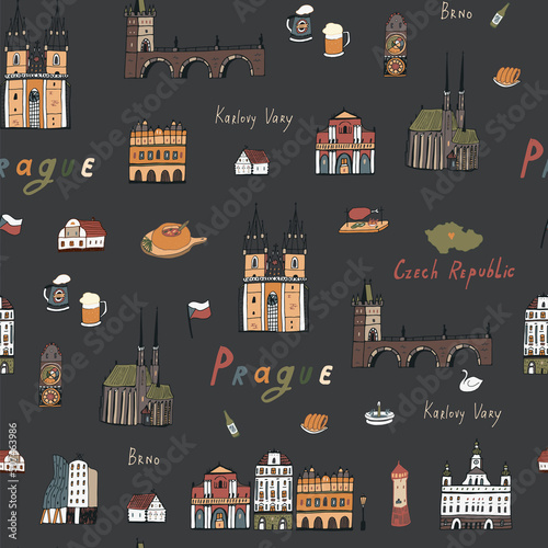 Prague Czech Republic vector seamless pattern