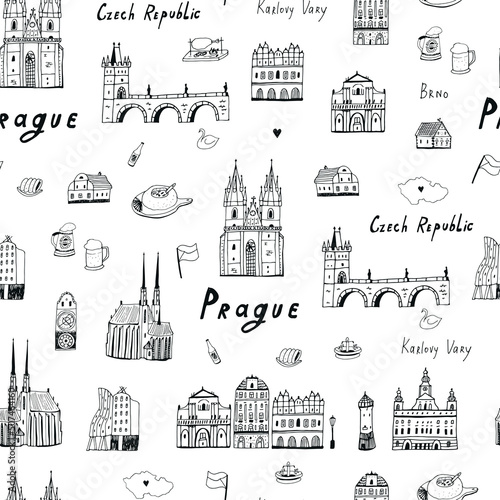 Prague Czech Republic vector seamless pattern