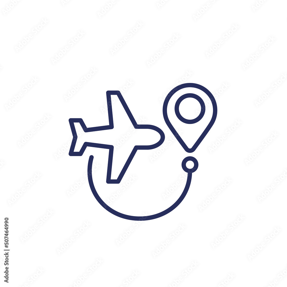 Flight route line icon on white Flight route line icon on white