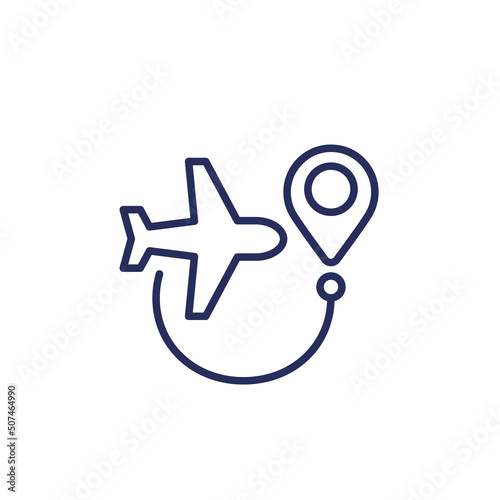 Flight route line icon on white