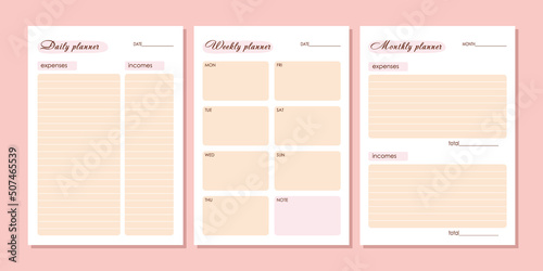 Vector budget planner. Weekly and monthly financial report ready set for printing