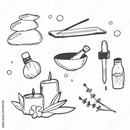 Spa & beauty doodle icons set in vector