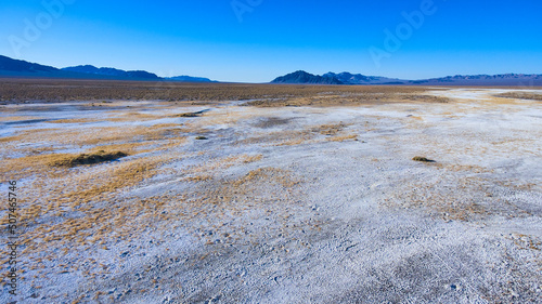Death Valley aerial of white sand desert landscape