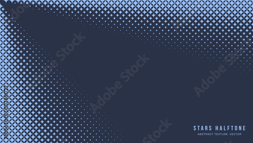 Stars Halftone Modern Geometric Pattern Vector Rays Border Navy Blue Abstract Background. Checkered Faded Particles Structure Gleam Effect Subtle Texture. Half Tone Art Contrast Graphic Wide Wallpaper