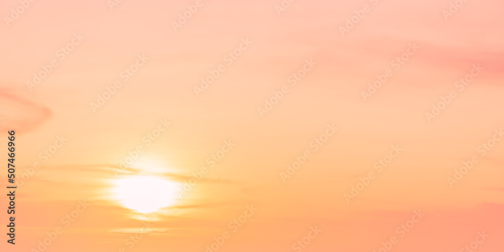 Romantic sunset sky in summer season with orange, pink sunrise clouds background