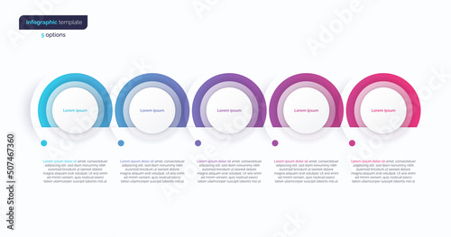 Vector gradient minimalistic infographic template composed of 5 circles