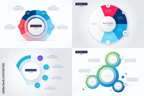 Set of four option circle infographic design templates. Vector illustration