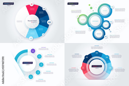 Set of five option circle infographic design templates. Vector illustration