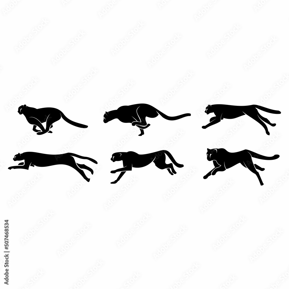 cheetah cougar puma leopard silhouettes run jump logo icon designs vector illustration template
