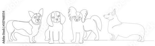 Canvas Print small dogs one continuous line drawing, sketch, isolated, vector