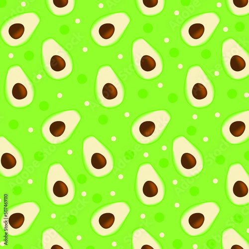 Pattern avocado on bright background. Tropical backdrop. Doodle style object in vector.