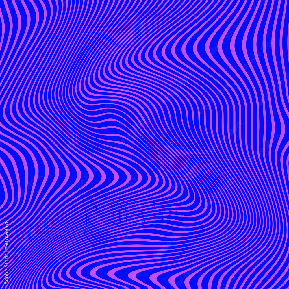 Wavy distorted blue line texture halftone vector illustration of skull head from 3D rendering on pink background in vaporwave style.