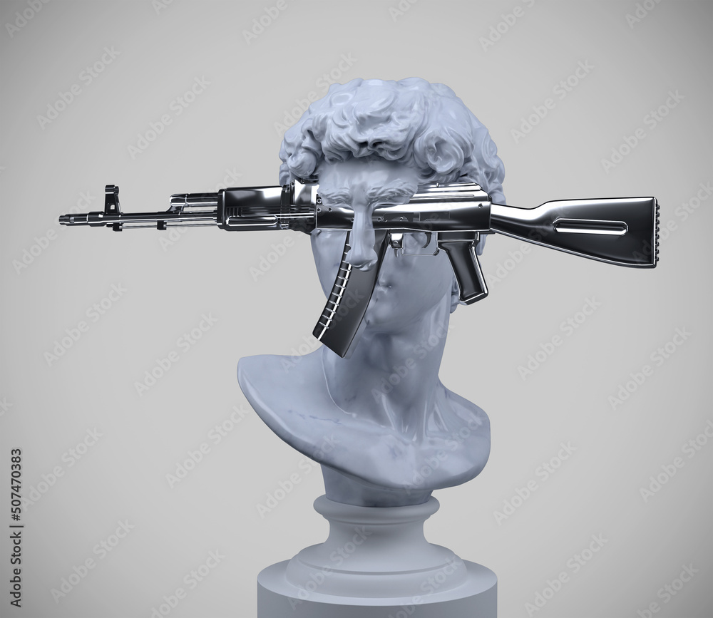 Digital illustration from 3d rendering of white marble male classical ...